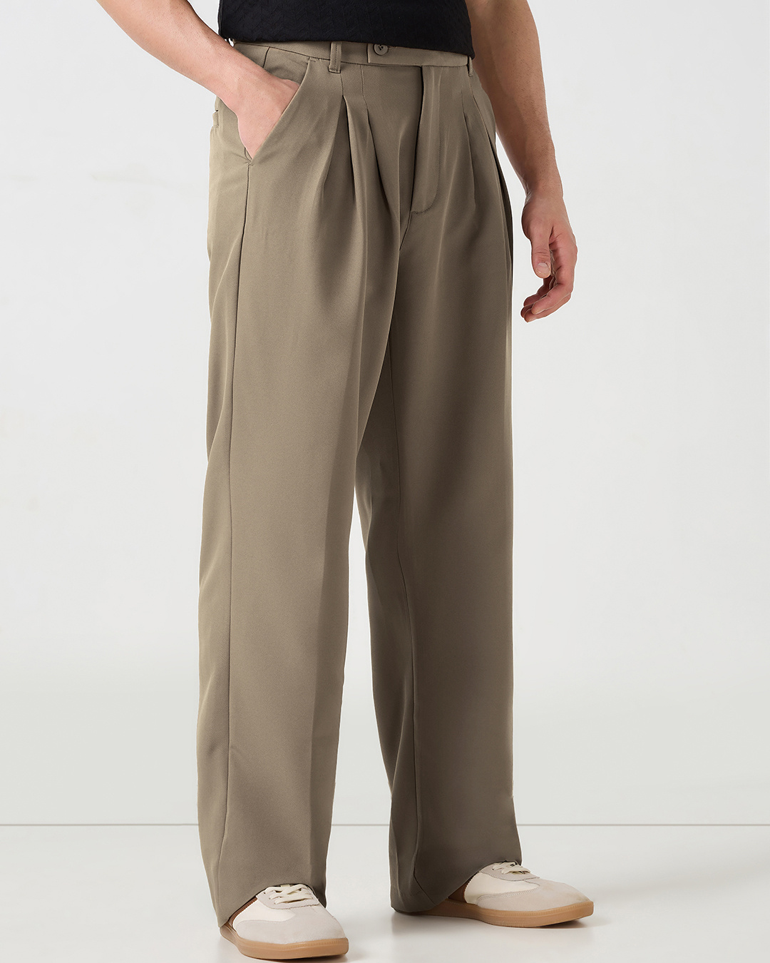 Shop Men's Brown Loose Fit Korean Pants-Back