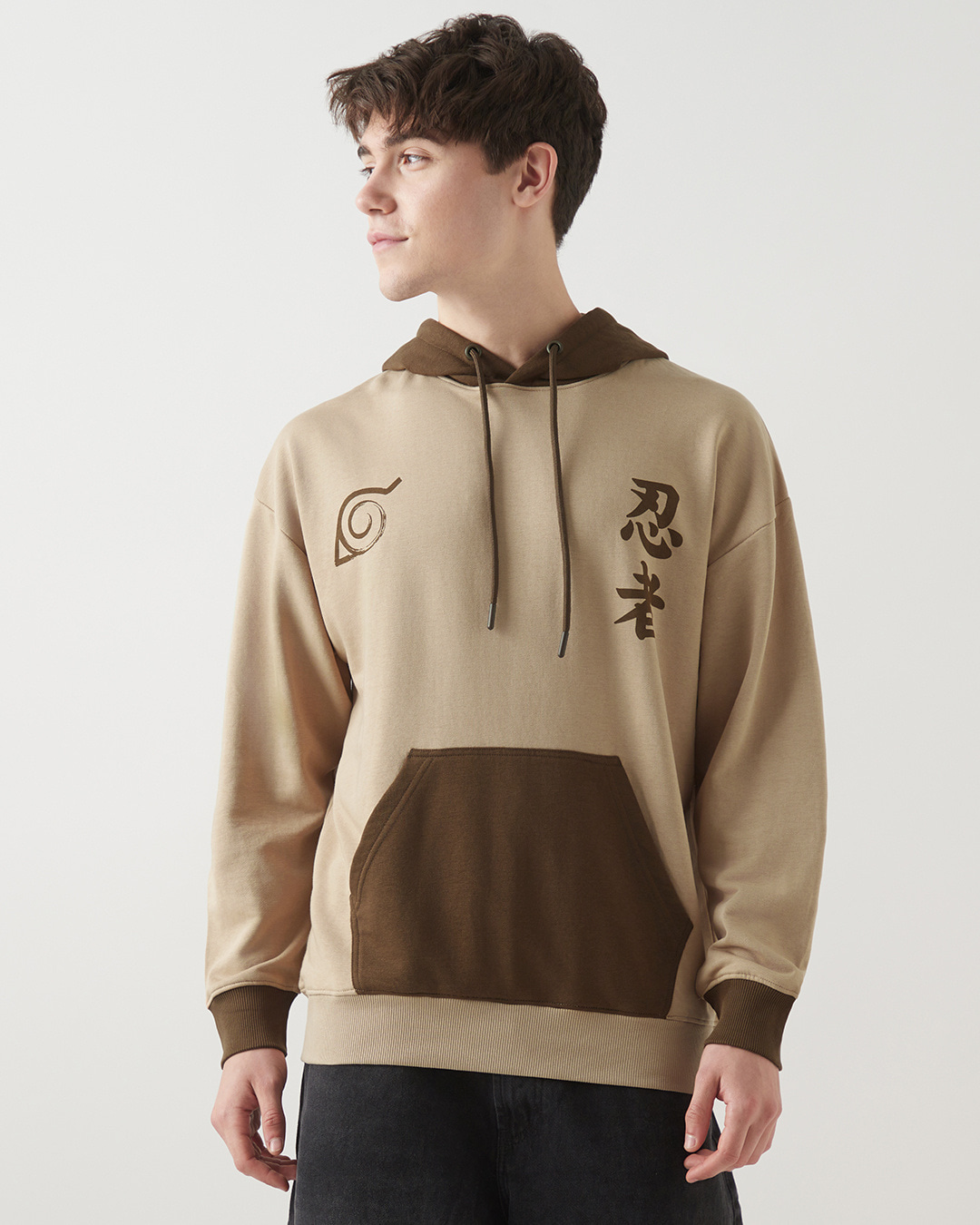 Shop Men's Brown Naruto Graphic Printed Oversized Hoodies-Back