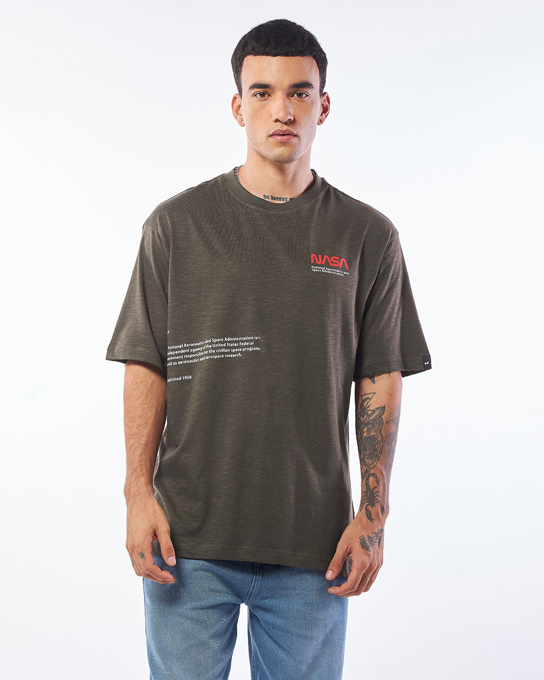 Shop Men's Brown Out of the Space Graphic Printed Oversized T-shirt-Back