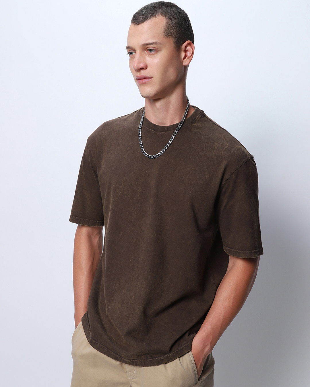 Shop Men's Brown Oversized Acid Wash T-shirt-Back