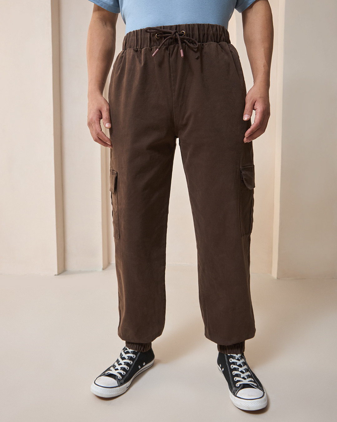 Shop Men's Brown Oversized Cargo Jogger Pants-Back