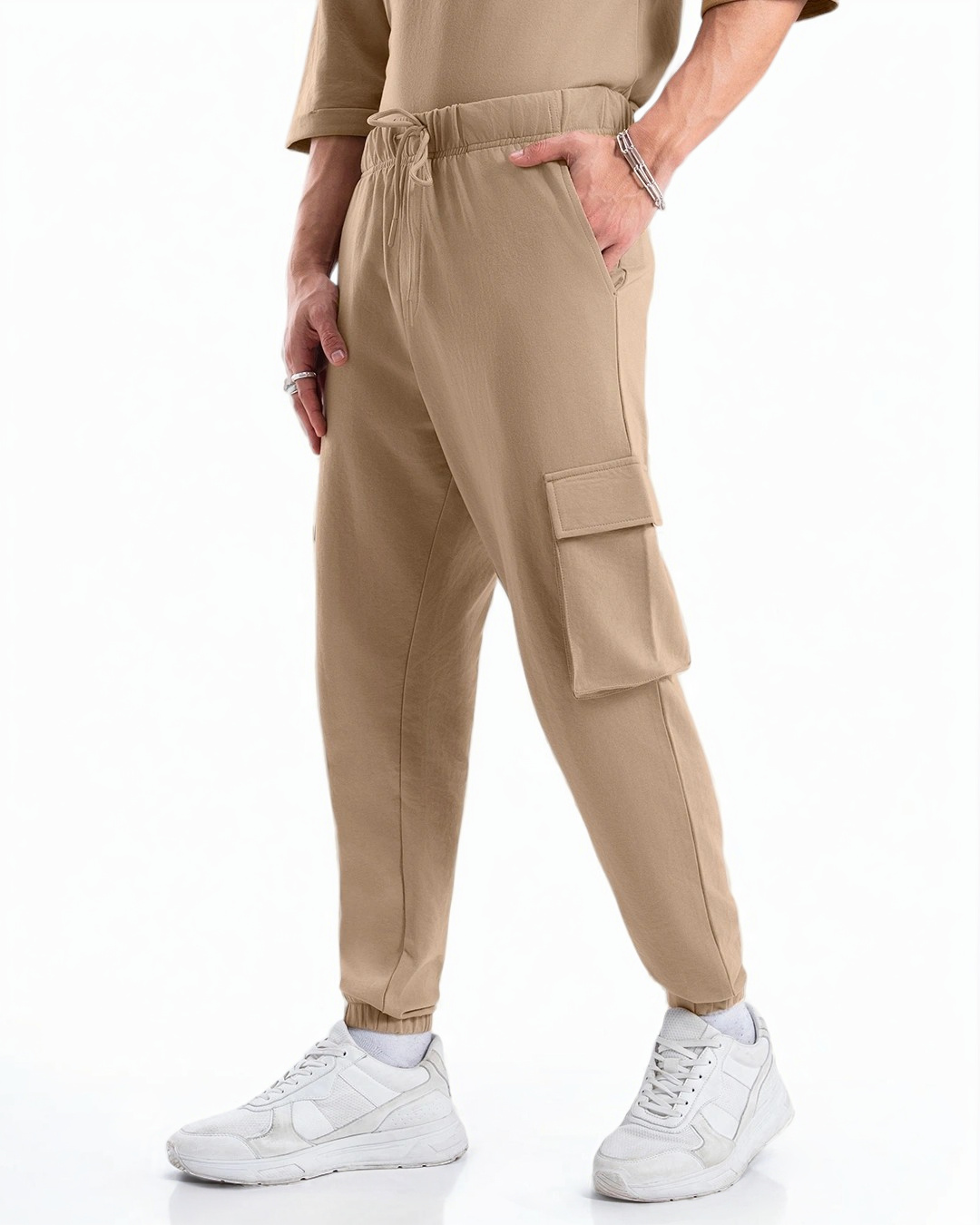 Shop Men's Brown Oversized Cargo Joggers-Back