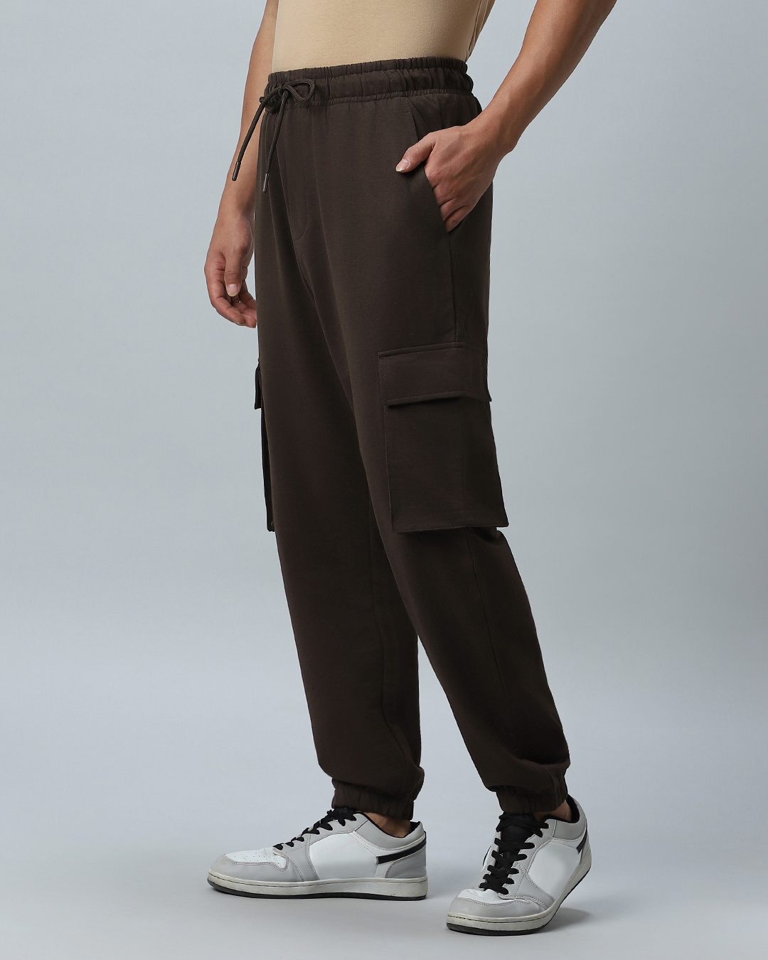 Shop Men's Brown Oversized Cargo Joggers-Back