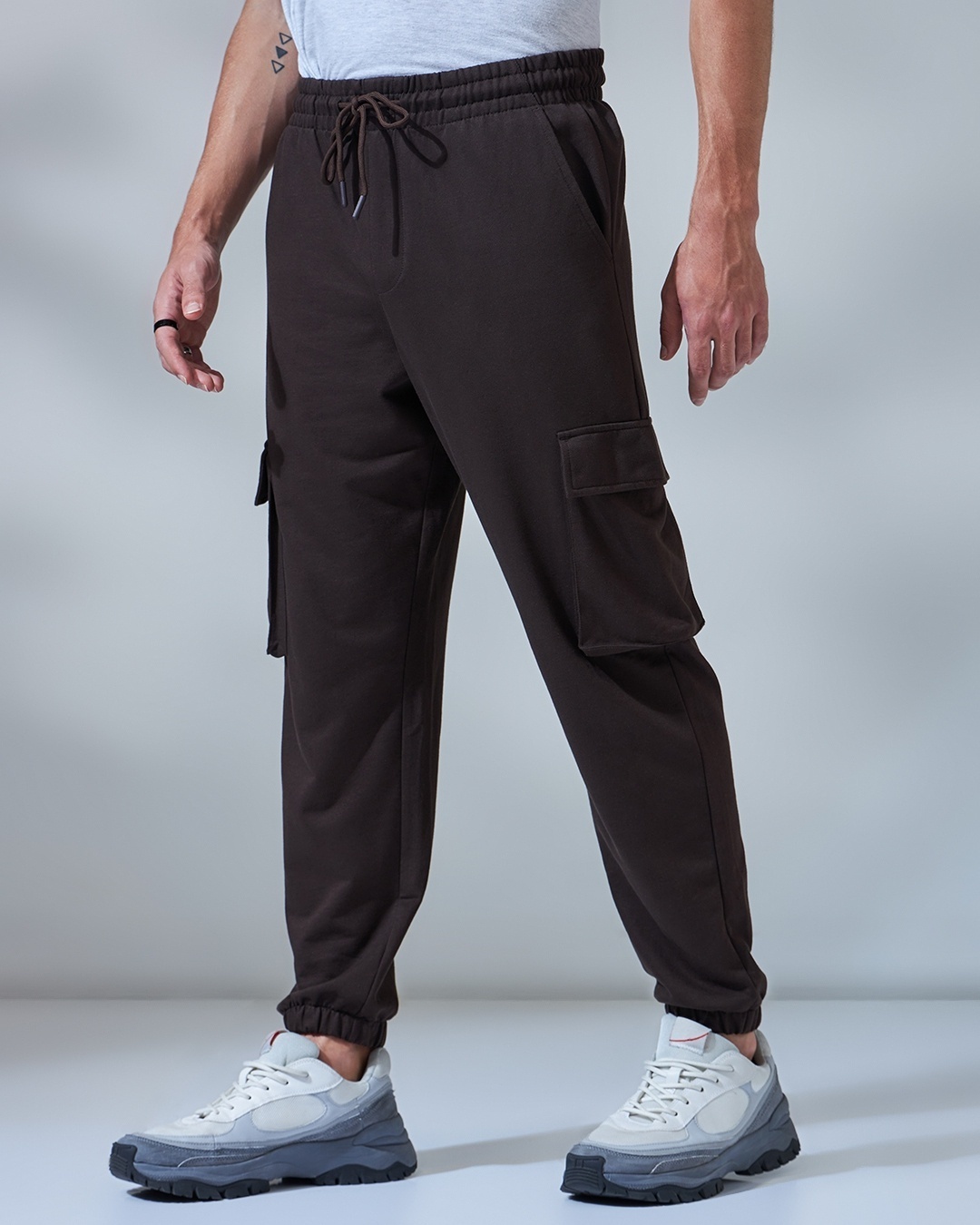 Shop Men's Brown Oversized Cargo Joggers-Back