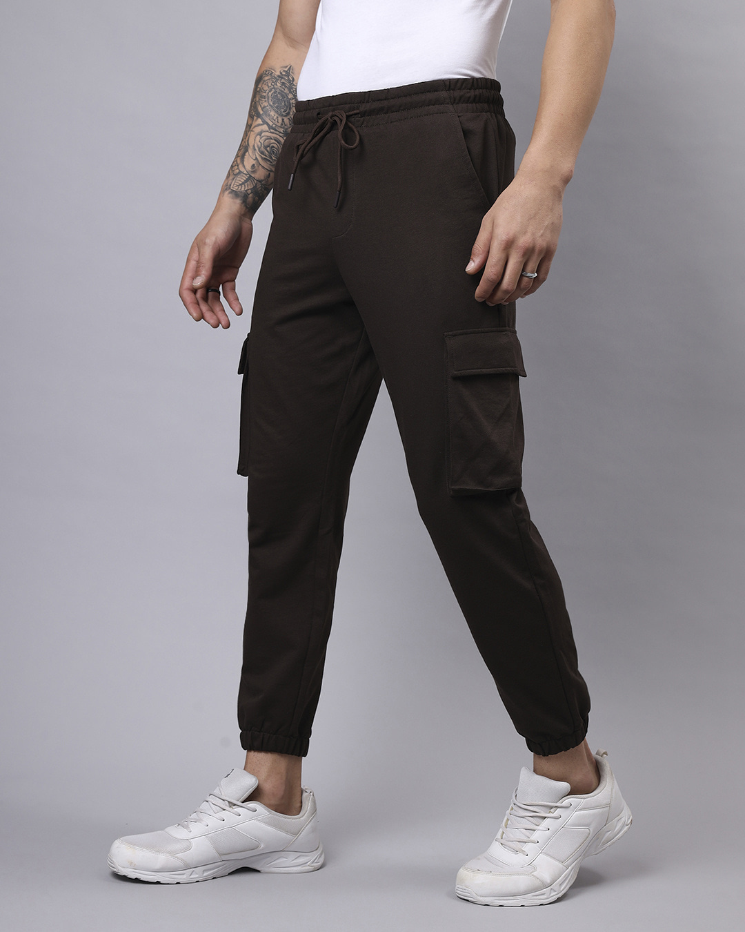 Shop Men's Brown Oversized Cargo Joggers-Back