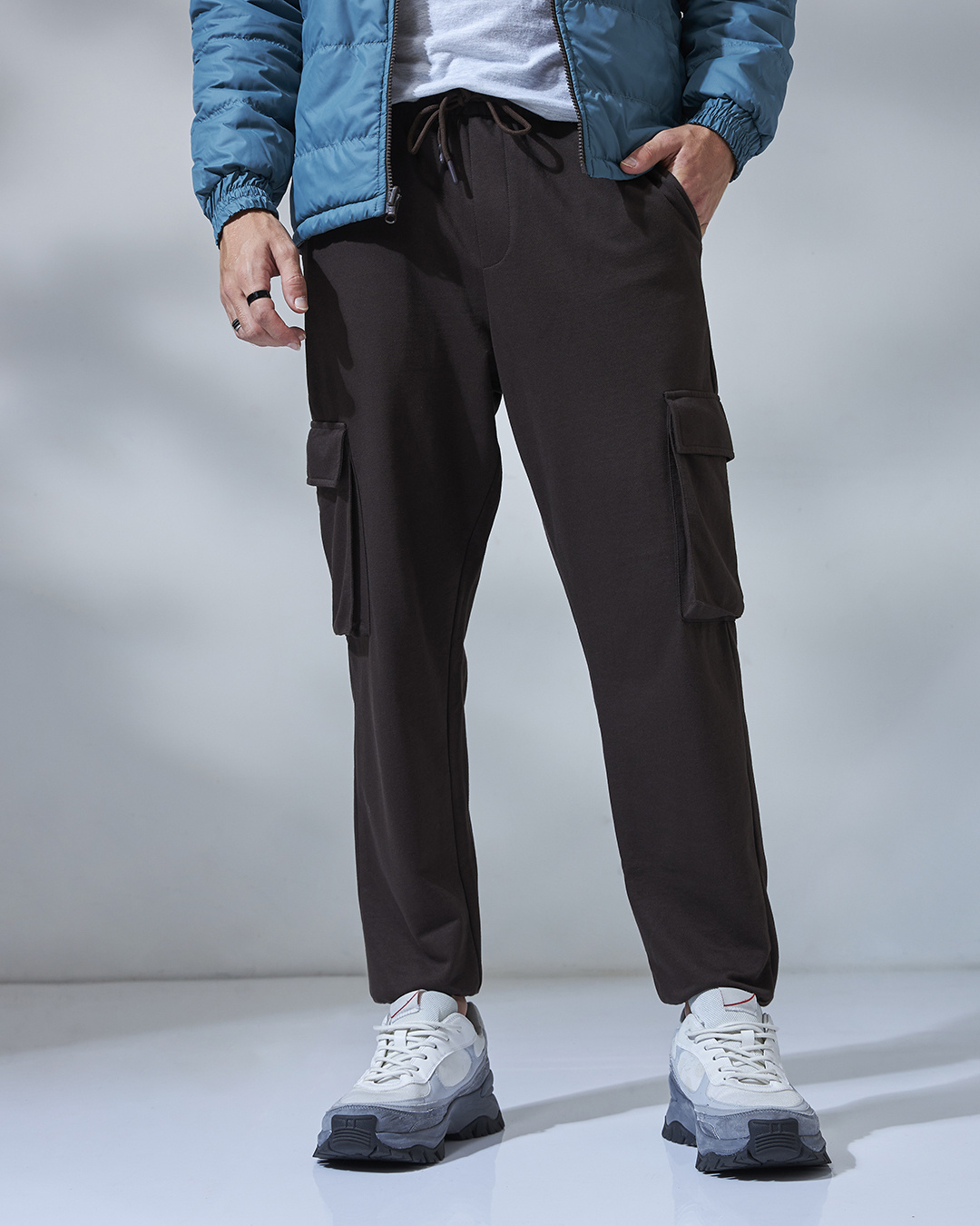 Shop Men's Brown Oversized Cargo Joggers-Back