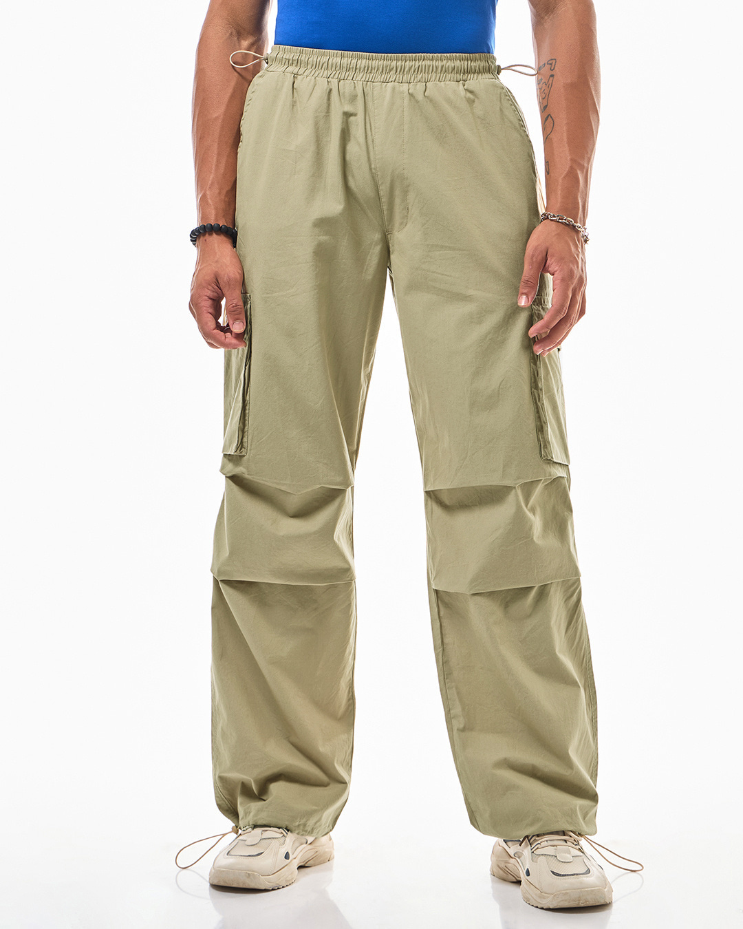 Shop Men's Brown Oversized Cargo Parachute Pants-Back