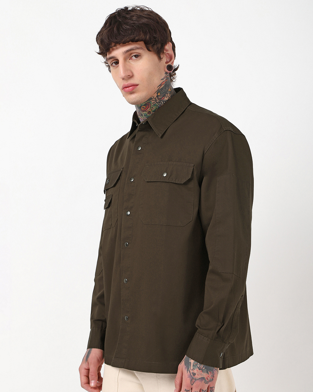 Shop Men's Brown Oversized Cargo Shirt-Back