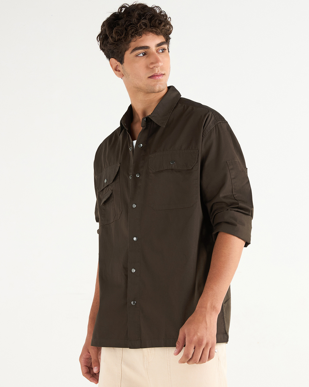 Shop Men's Brown Oversized Cargo Shirt-Back
