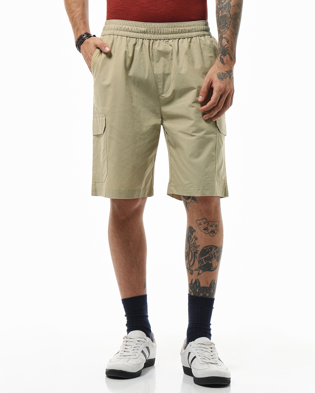 Shop Men's Brown Oversized Cargo Shorts-Back