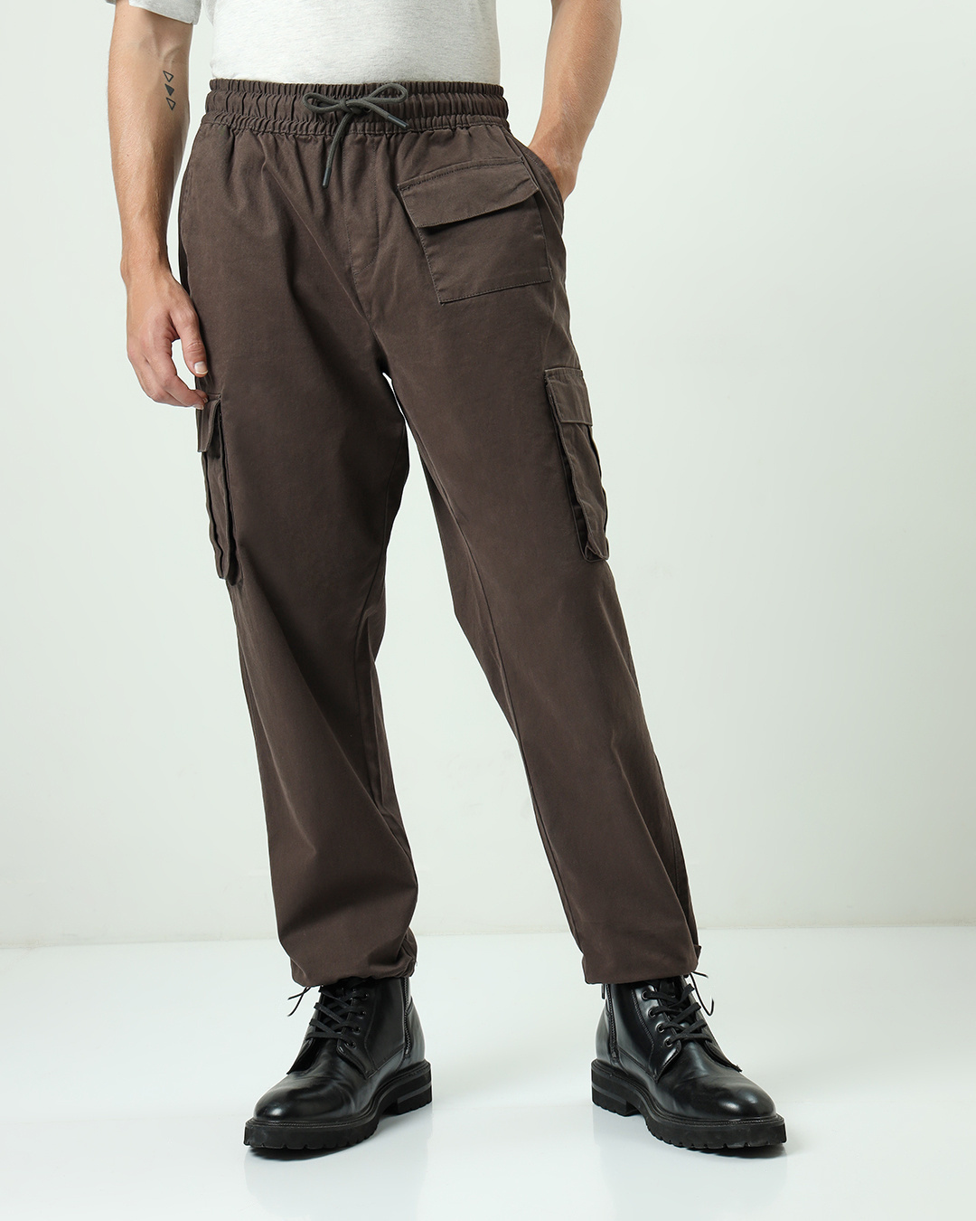 Shop Men's Brown Oversized Cargo Pants-Back