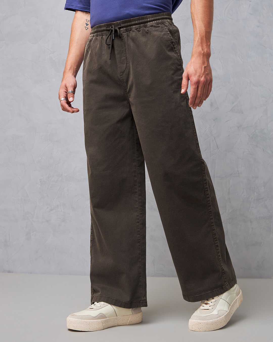 Shop Men's Brown Oversized Casual Pants-Back