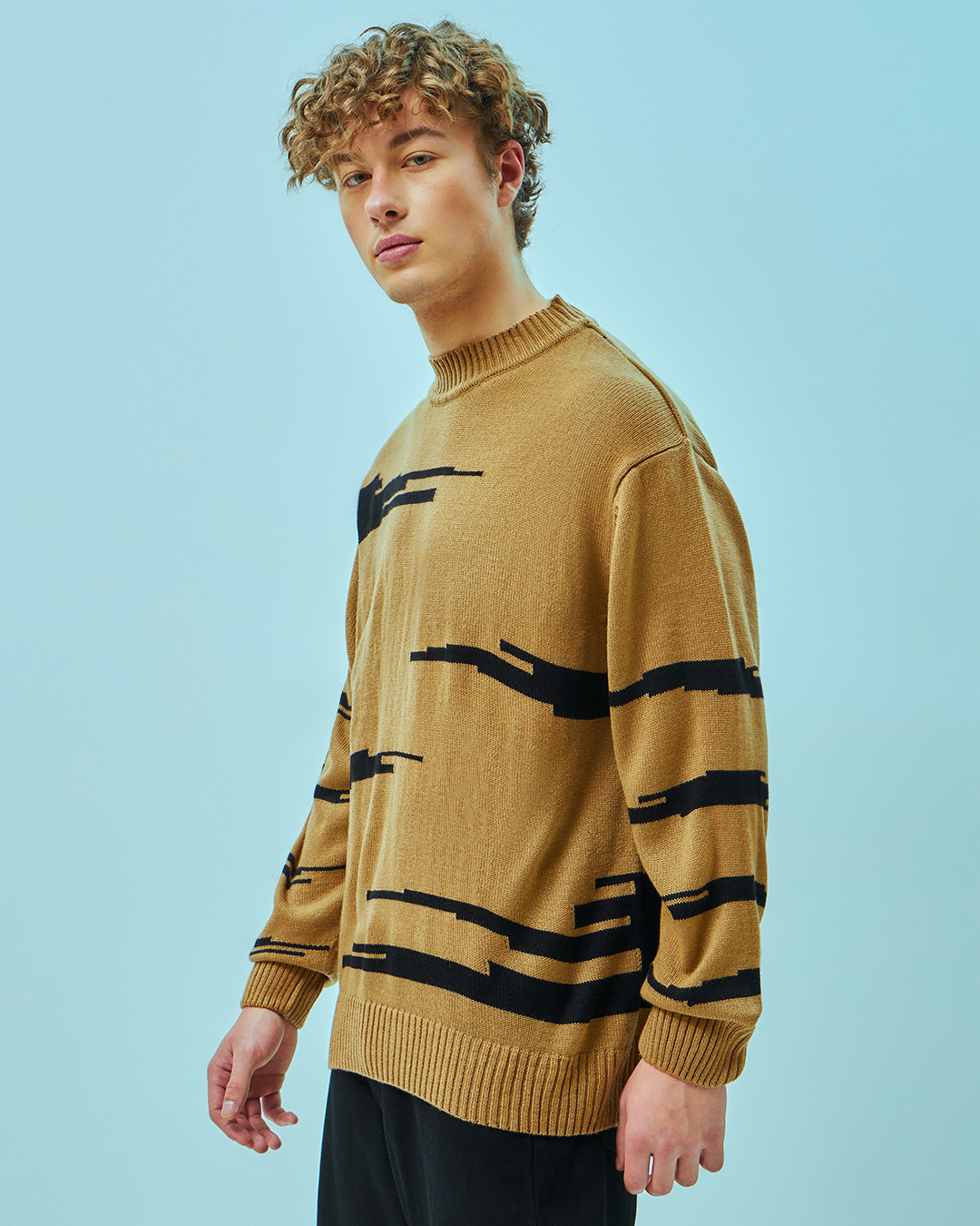 Shop Men's Brown Oversized Flat Knit Sweater-Back