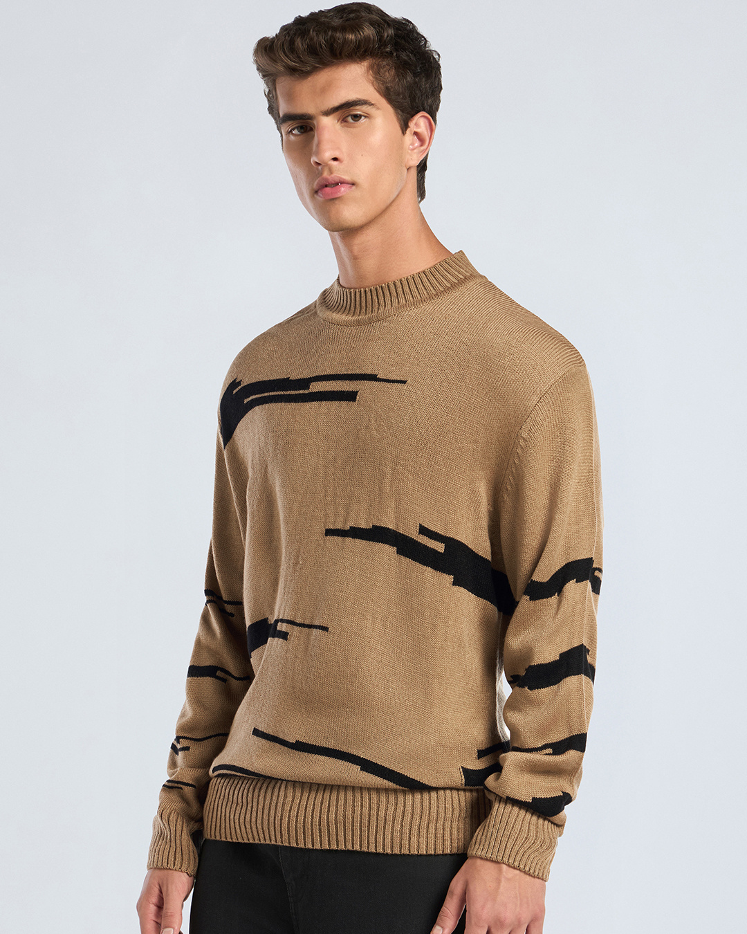 Shop Men's Brown Oversized Flat Knit Sweater-Back
