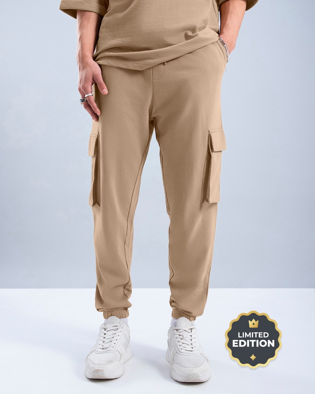 Men Taupe Utility Pockets Oversized Joggers