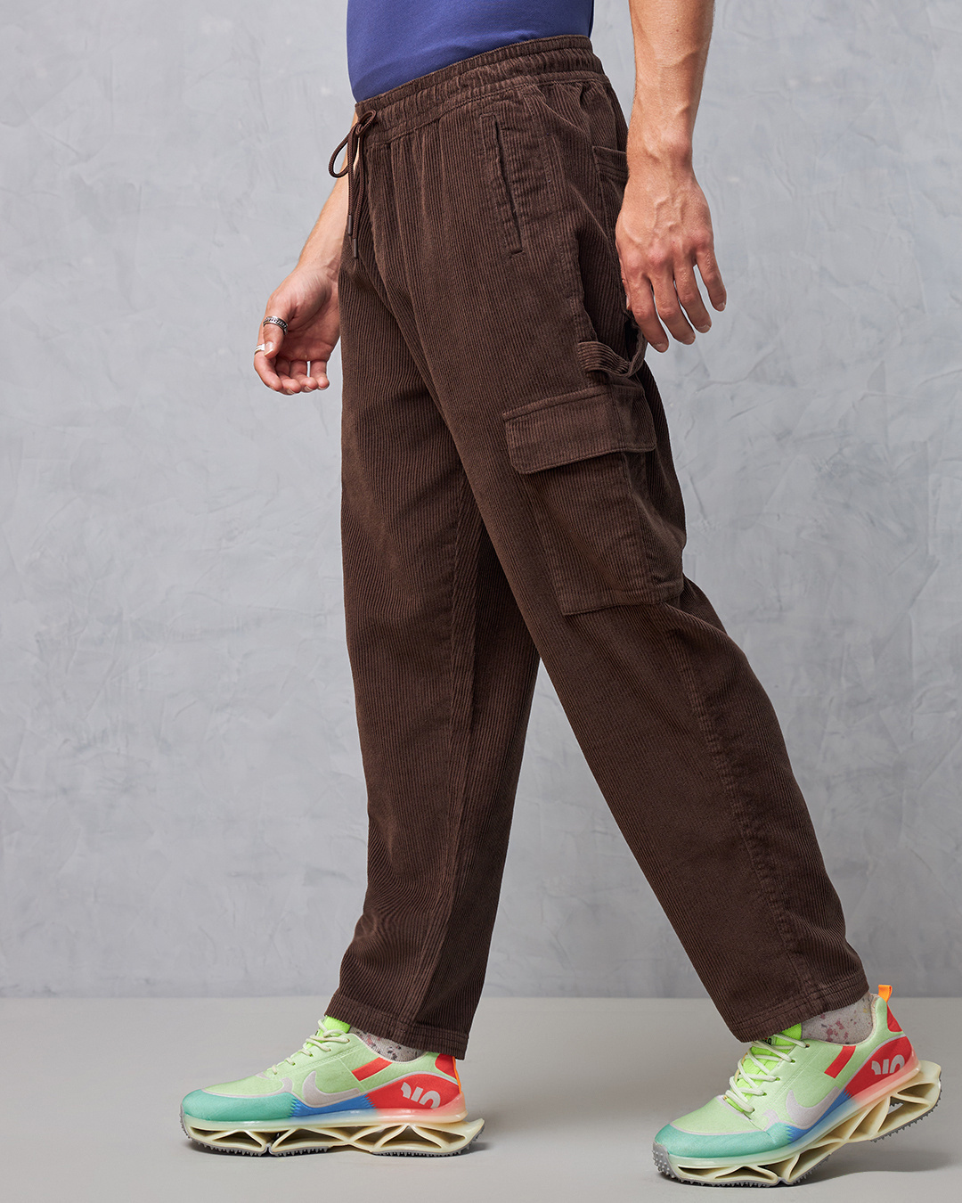 Shop Men's Brown Oversized Cargo Carpenter Pants-Back