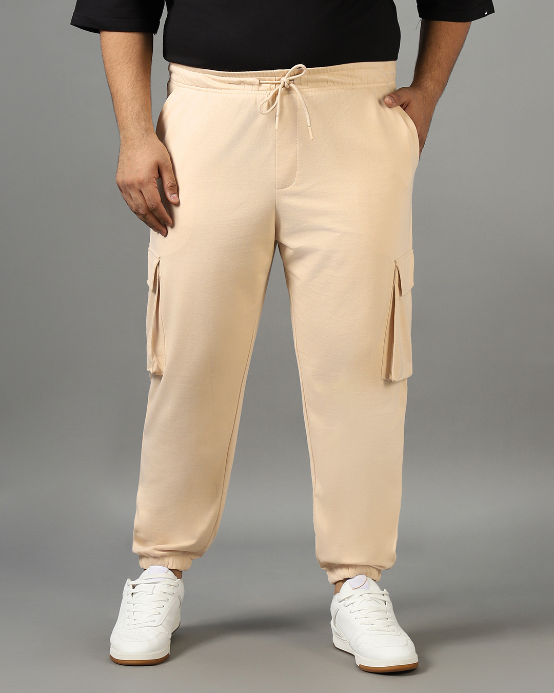 Shop Men's Brown Oversized Plus Size Cargo Joggers-Back