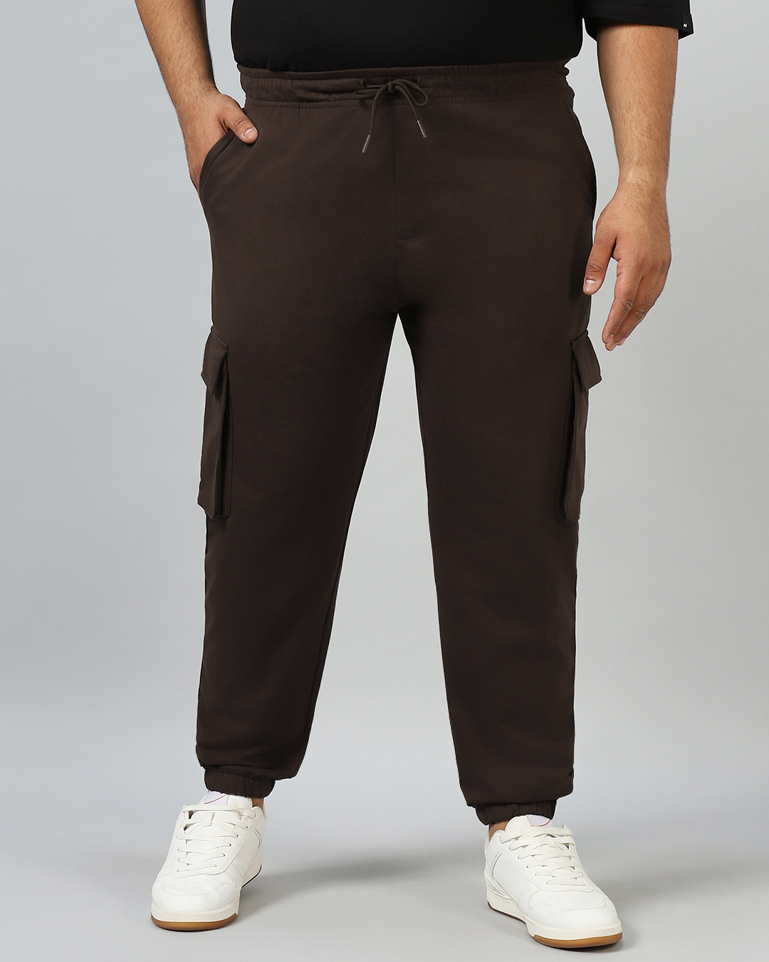 Shop Men's Brown Oversized Plus Size Cargo Joggers-Back