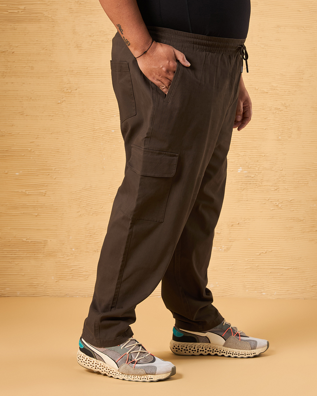 Shop Men's Brown Plus Size Cargo Carpenter Pants-Back