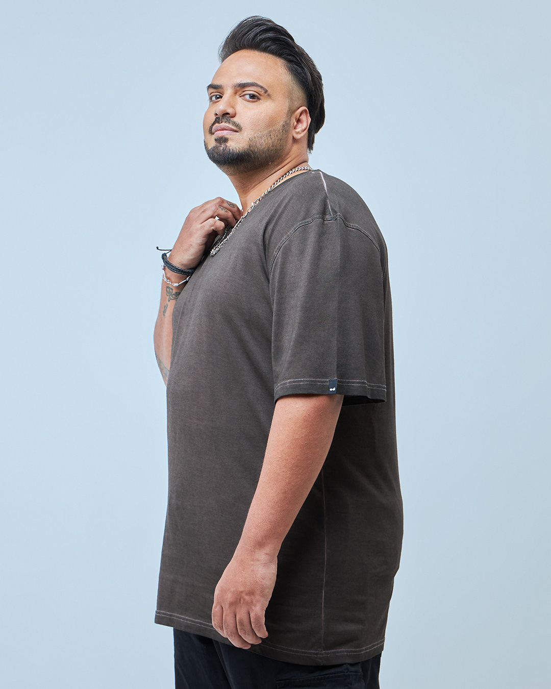 Shop Men's Brown Oversized Plus Size T-shirt-Back