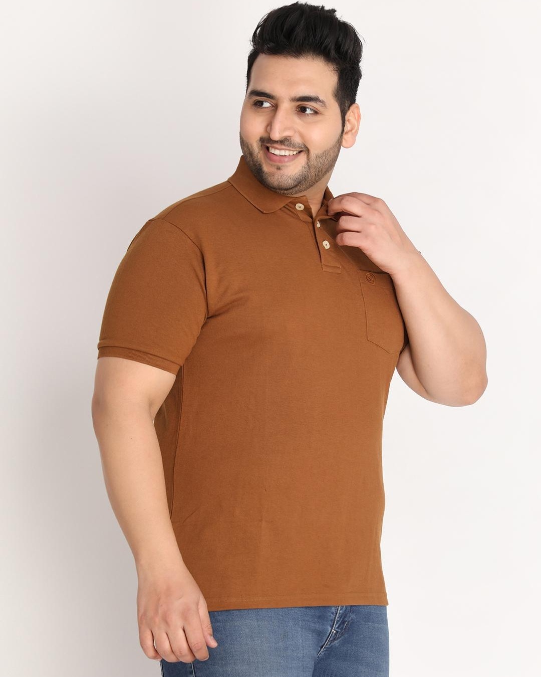 Shop Men's Brown Plus Size Polo T-shirt-Back