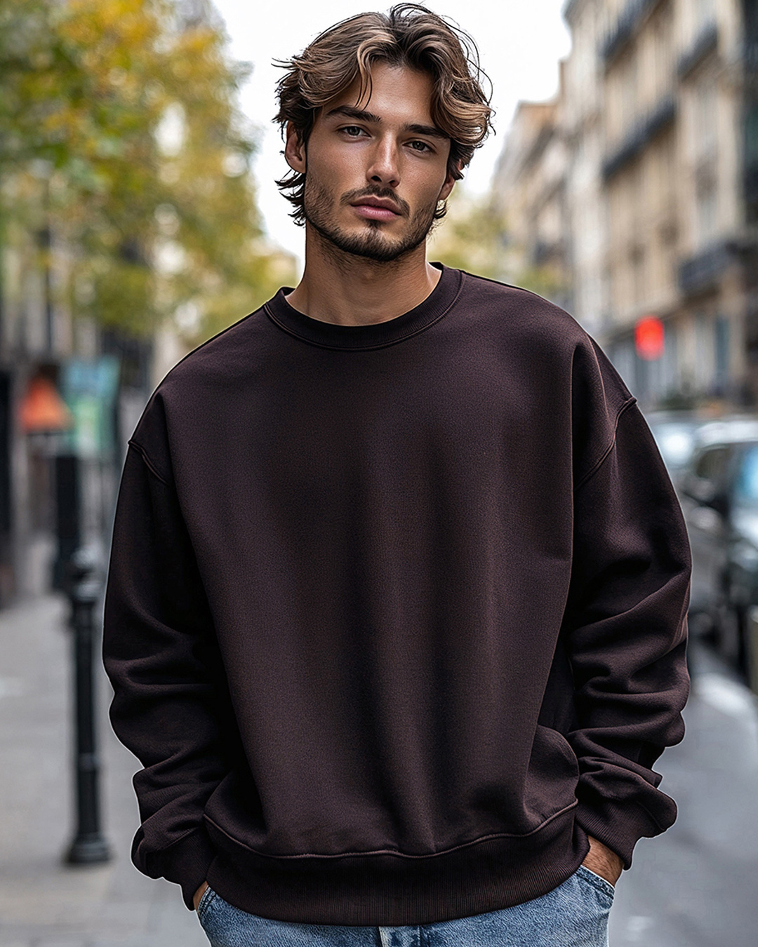 Men's Brown Round Neck Sweatshirt