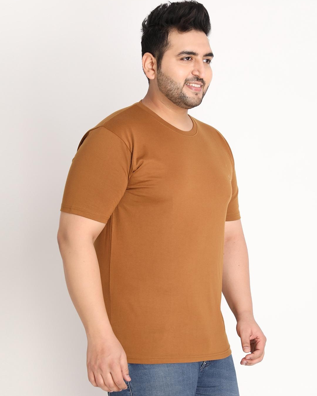 Shop Men's Brown Plus Size T-shirt-Back