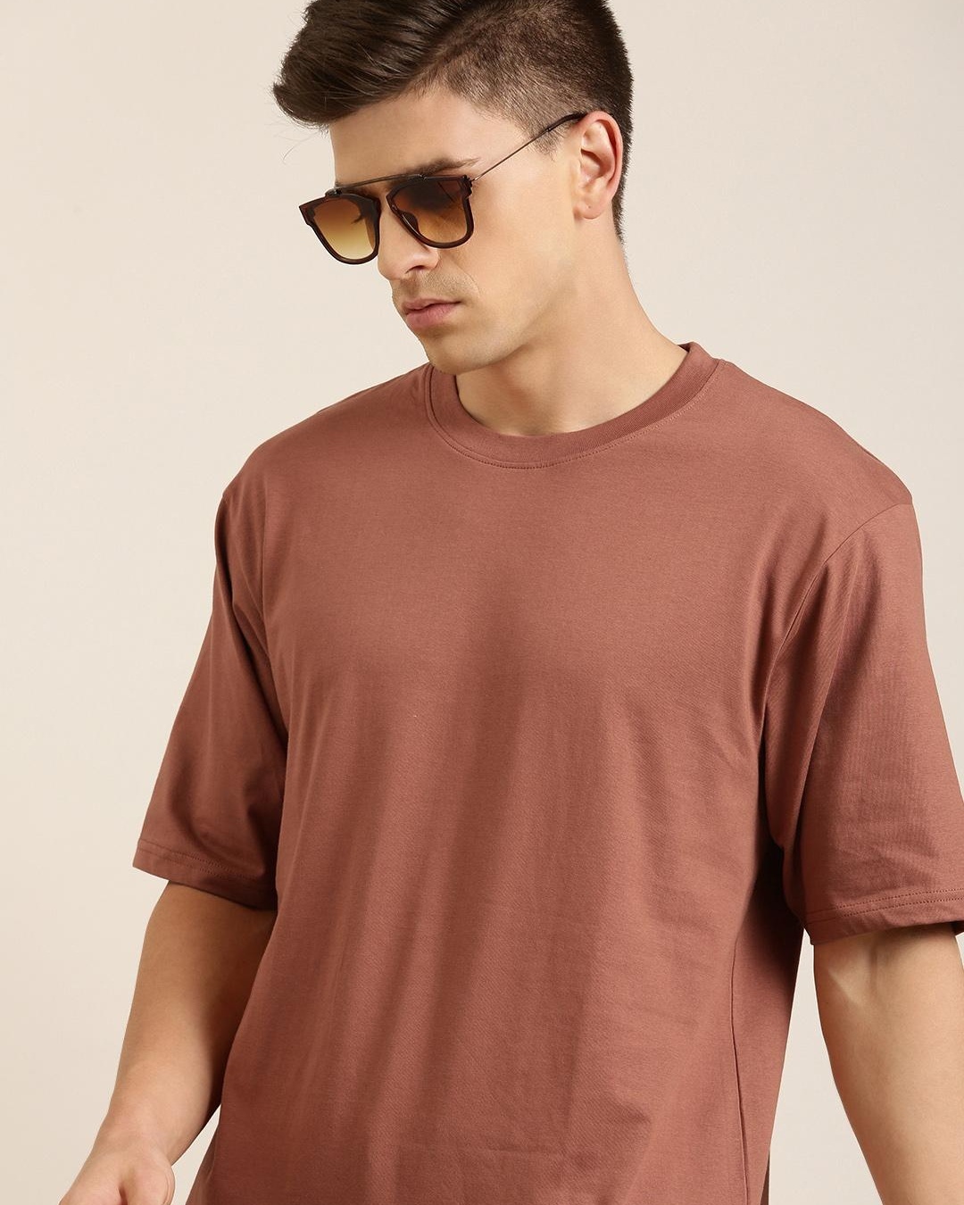 light brown oversized t shirt combination