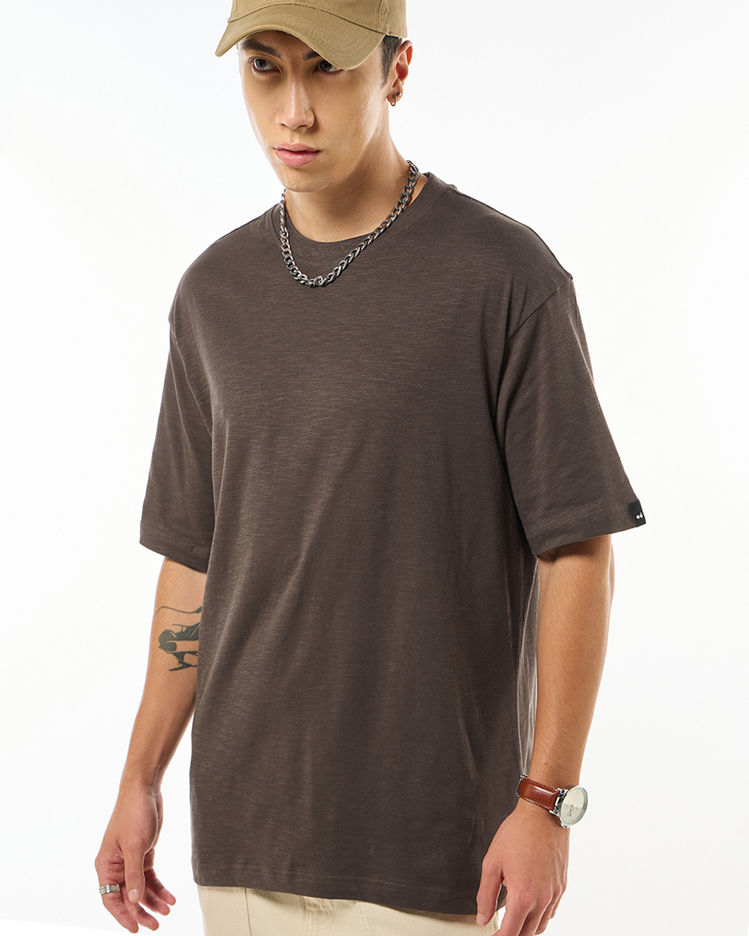 Men's Printed Brown Regular Fit T-Shirt