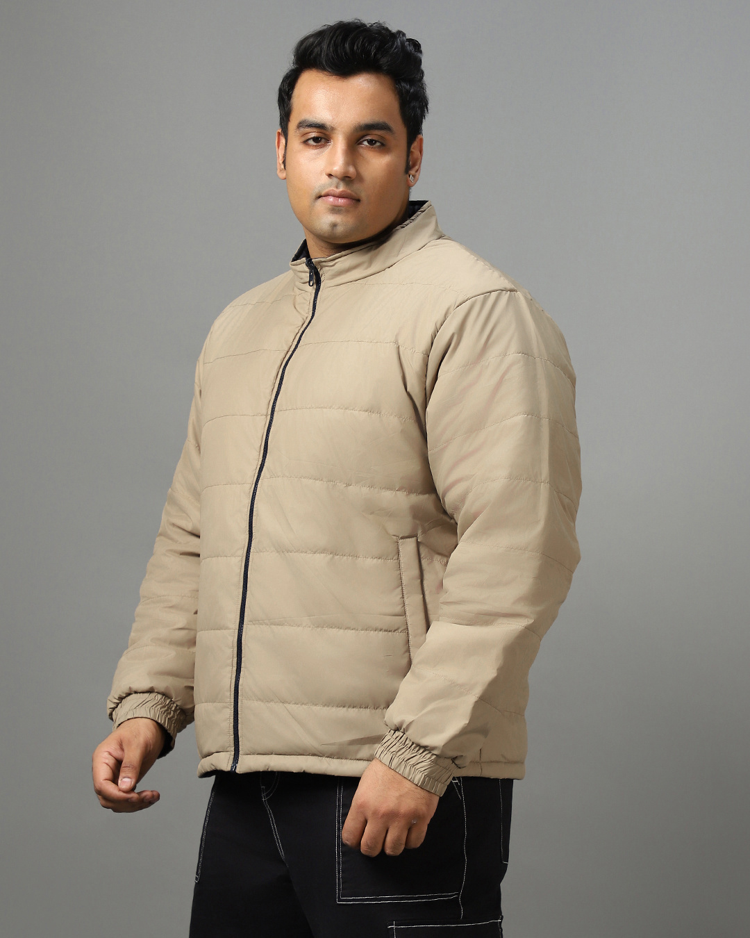 Shop Men's Brown Plus Size Puffer Jacket-Back
