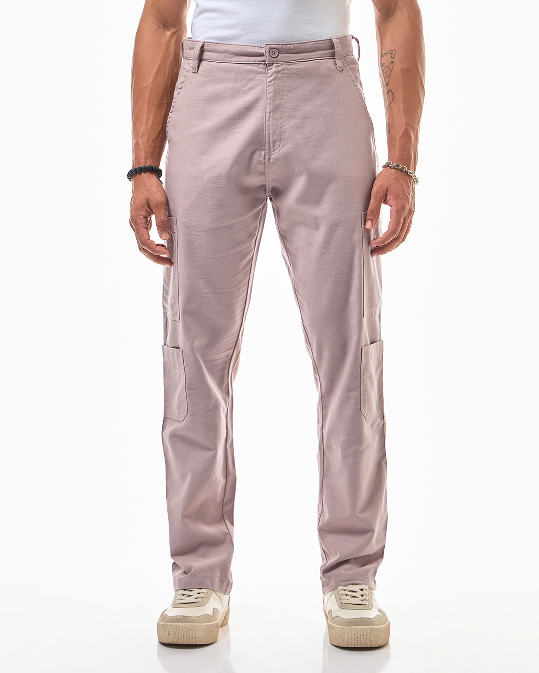 Shop Men's Mauve Plus Size Cargo Linen Pants-Back