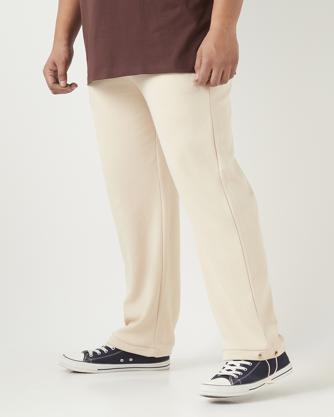 Shop Men's Beige Textured Oversized Plus Size Parachute Pants-Back