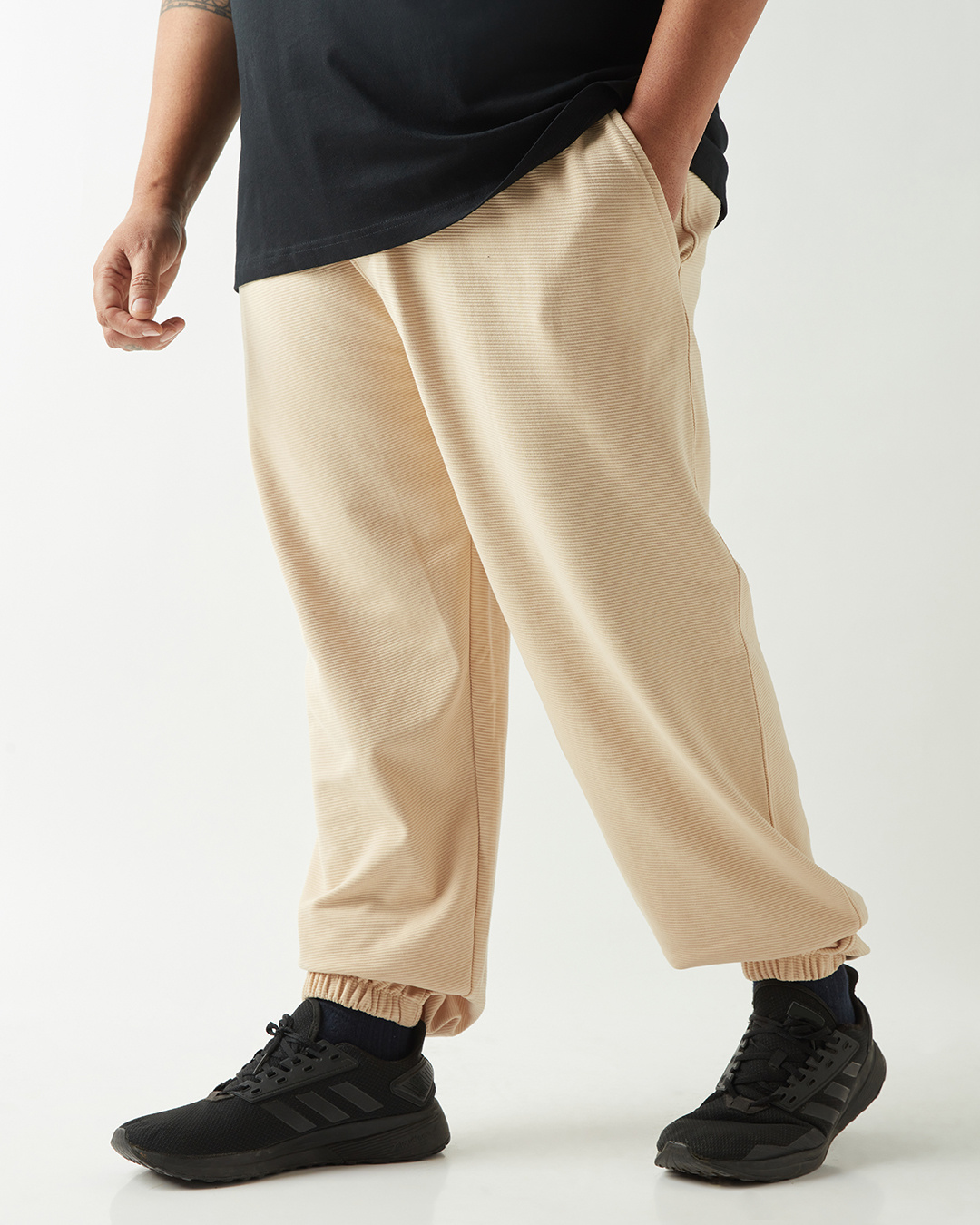 Shop Men's Beige Plus Size Textured Joggers-Back