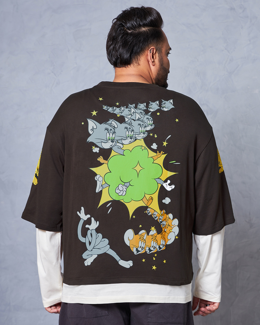 Shop Men's Brown Tom & Jerry Graphic Printed Oversized Plus Size T-shirt-Back