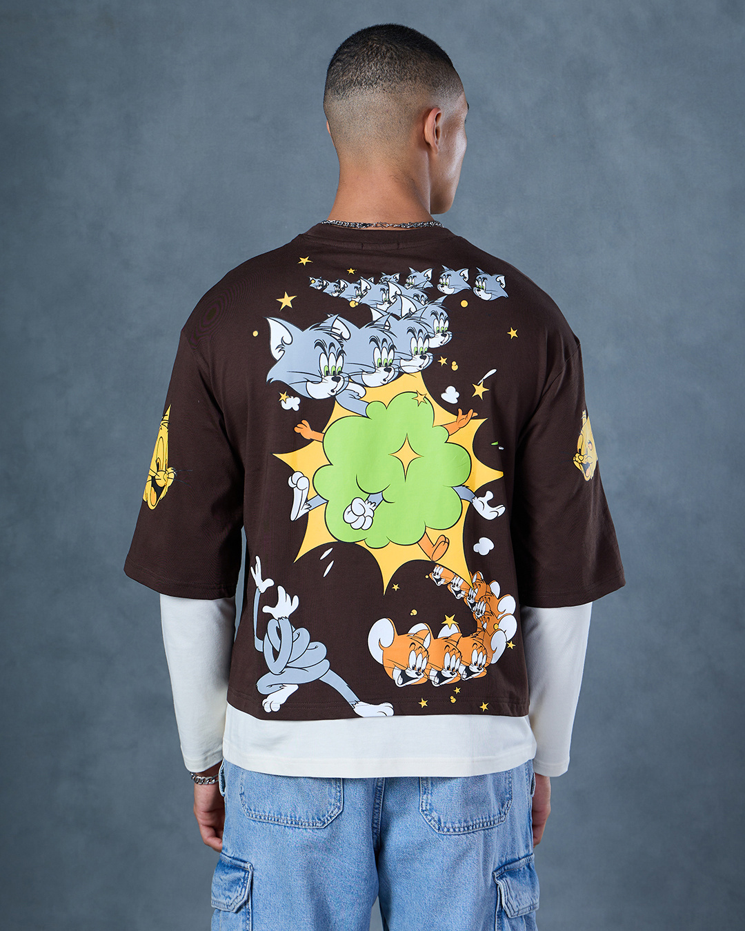 Shop Men's Brown Tom & Jerry Graphic Printed T-shirt-Back