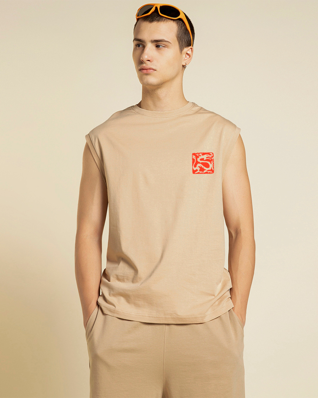 Shop Men's Brown Ronin Graphic Printed Boxy Fit Vest-Back