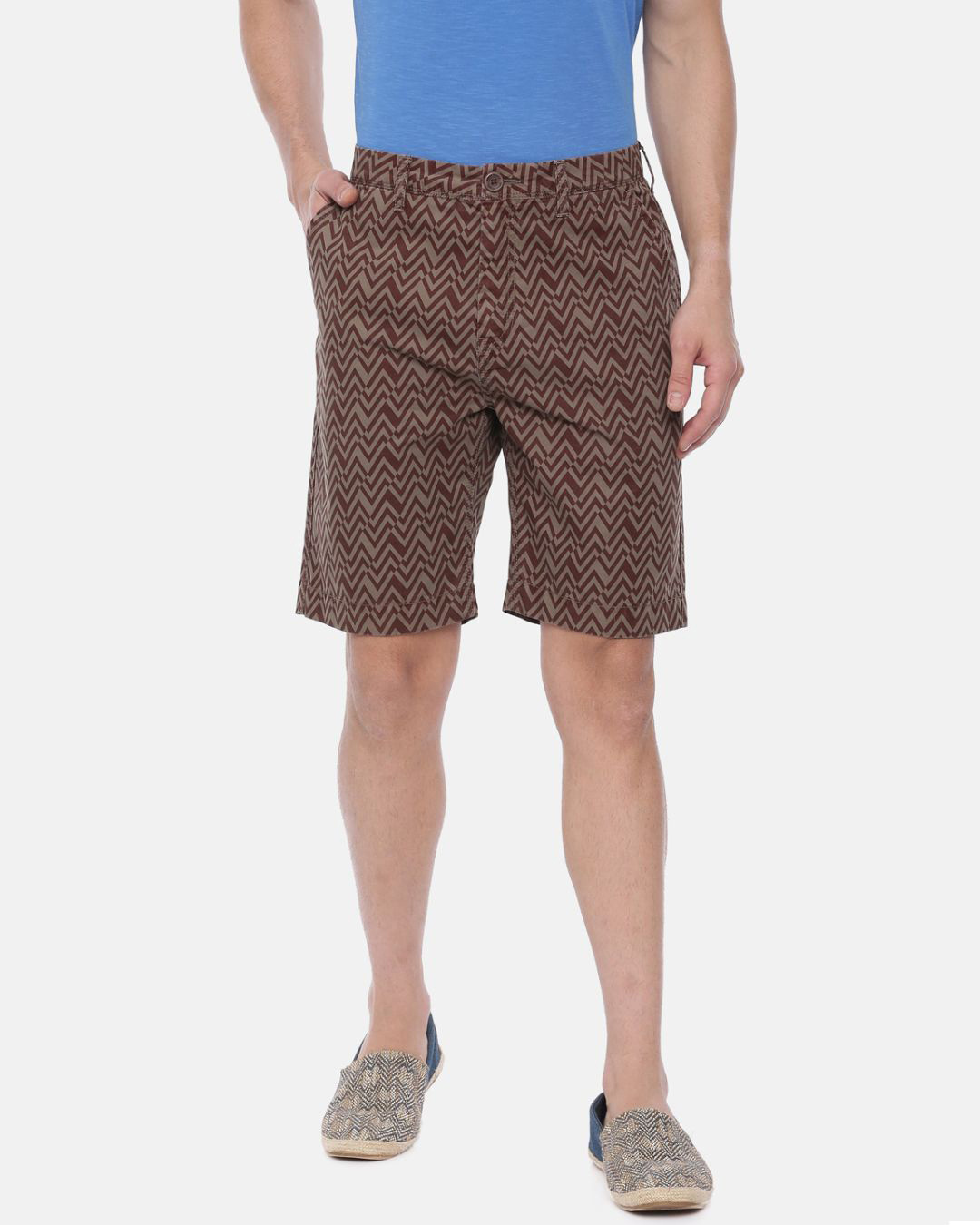 Buy Men's Brown Self Design Slim Fit Cotton Shorts for Men Brown Online