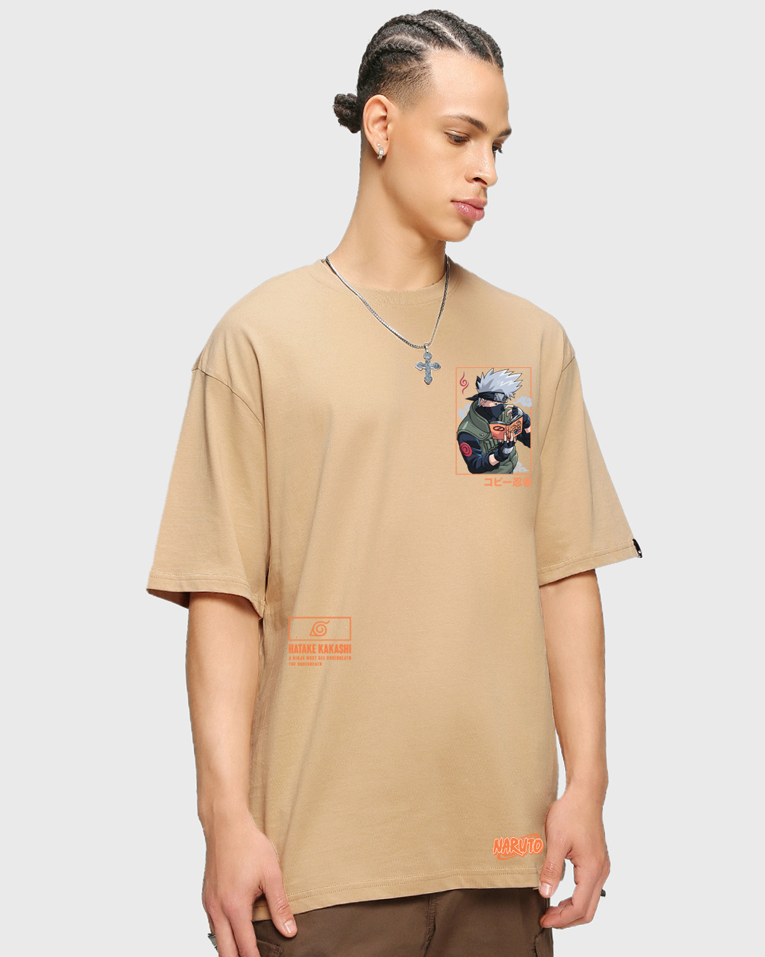 Shop Men's Brown Sharingan Kakashi Graphic Printed Oversized T-shirt-Back