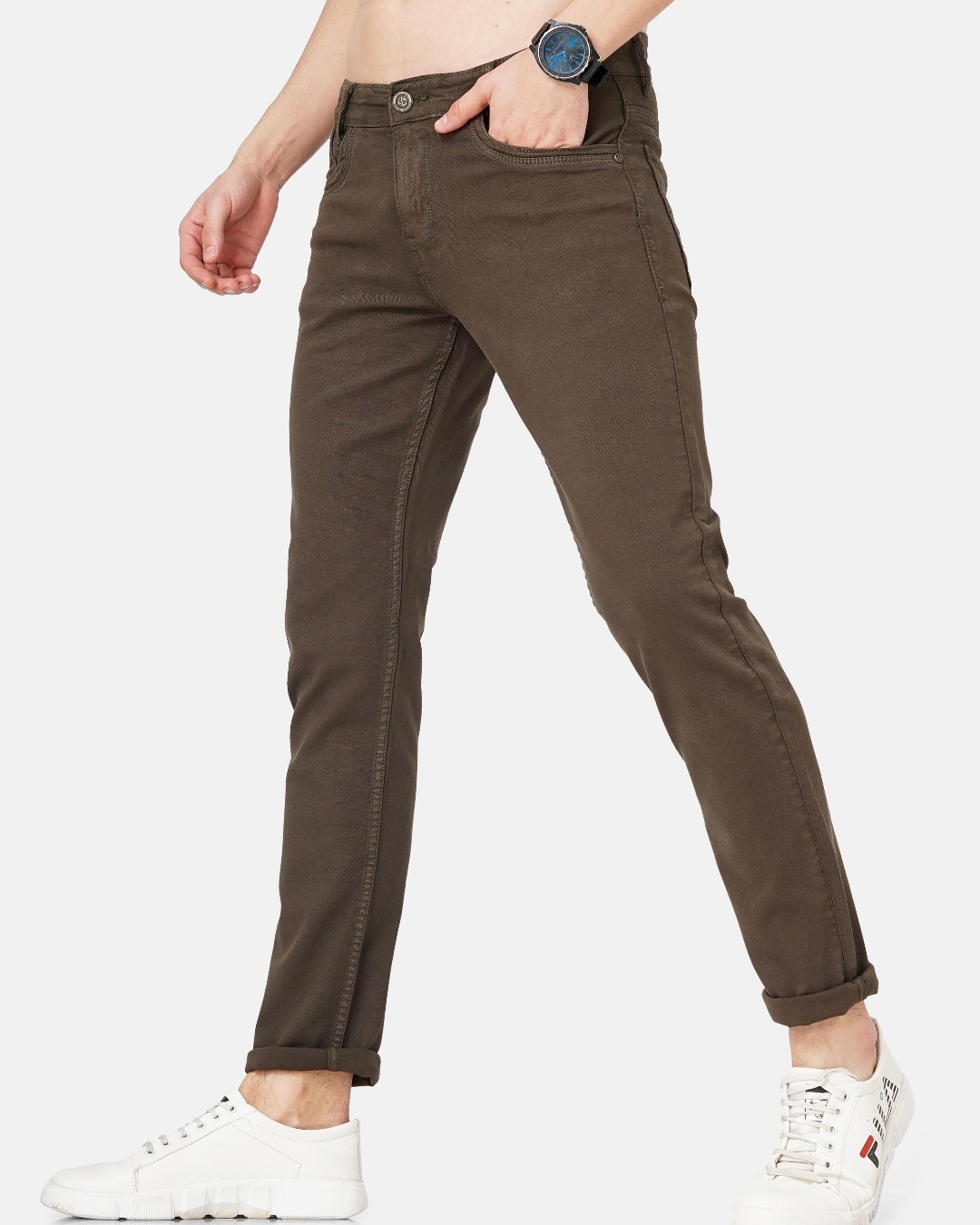 Shop Men's Brown Slim Fit Jeans-Back