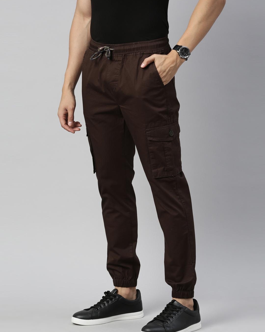 Shop Men's Brown Slim Fit Joggers-Back