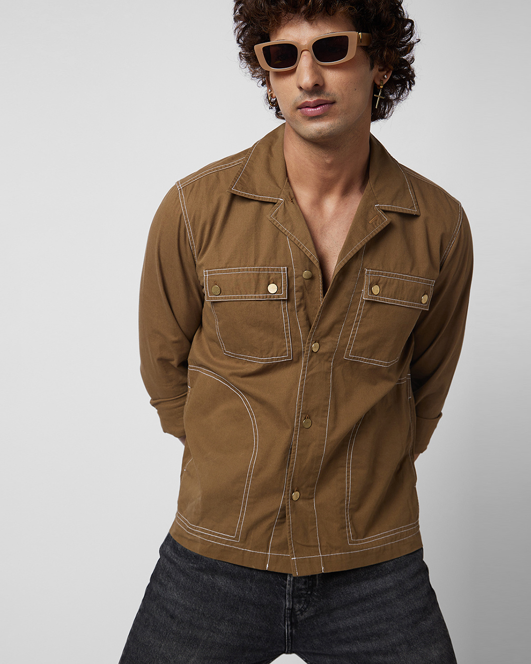 Buy Men's Brown Slim Fit Shacket Online at Bewakoof