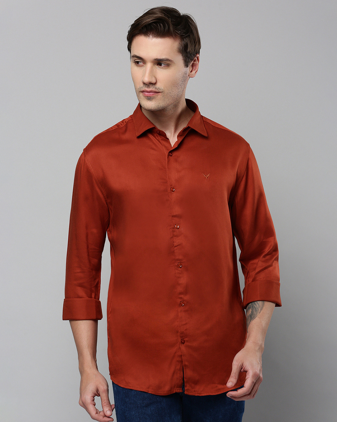 Shop Men's Brown Slim Fit Shirt-Back