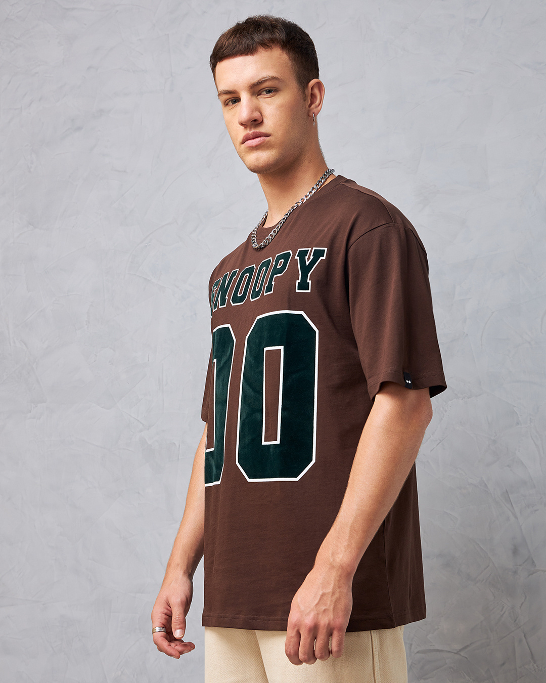 Shop Men's Brown Snoopy Typography Oversized T-shirt-Back