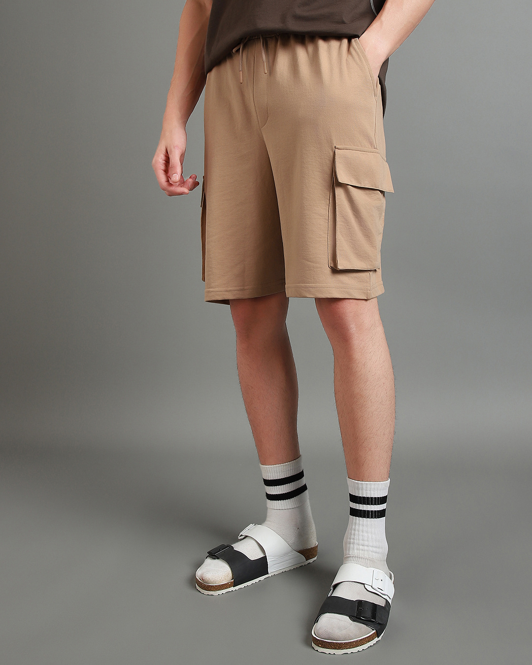 Shop Men's Brown Oversized Cargo Shorts-Back