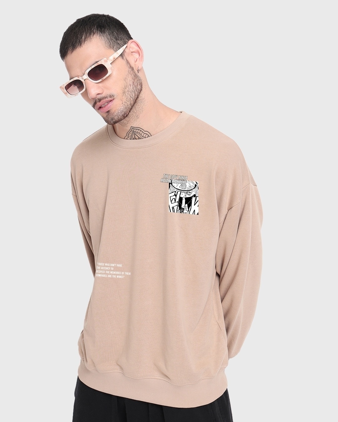 Shop Men's Brown Son of White Fang Graphic Printed Oversized Sweatshirt-Back