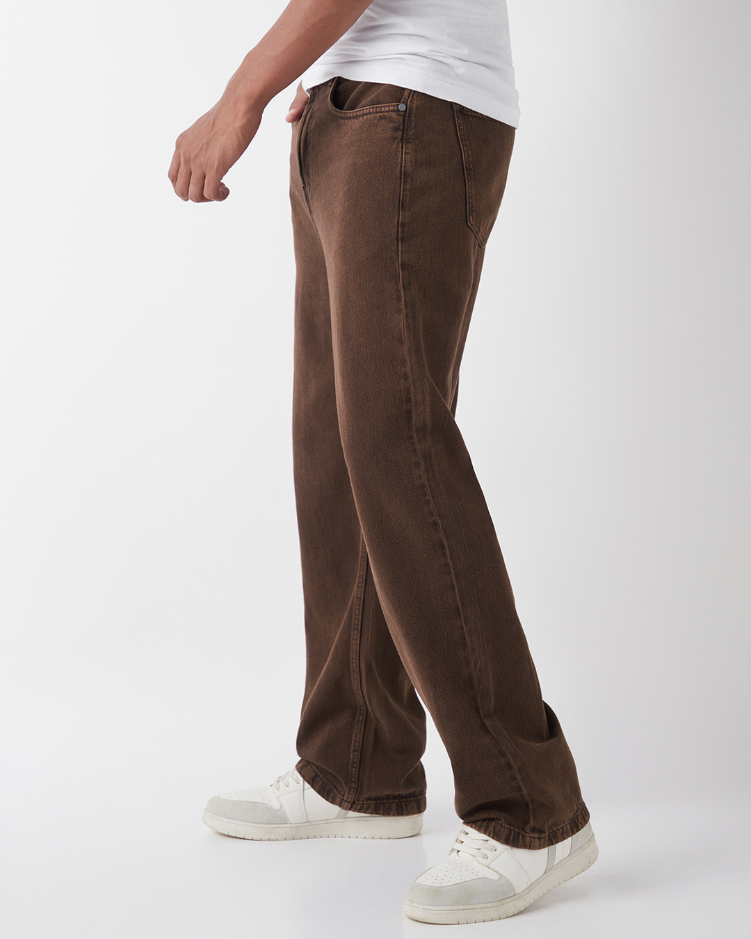 Shop Men's Brown Straight Fit Acid Wash Jeans-Back