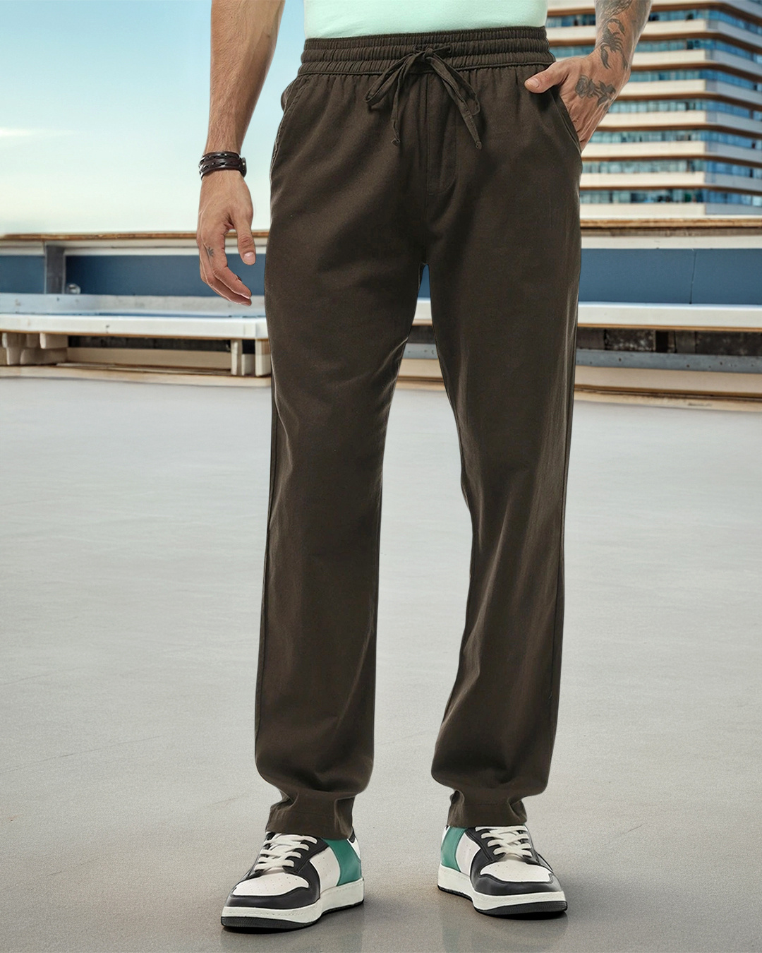 Buy Men's Brown Straight Fit Linen Pants Online at Bewakoof