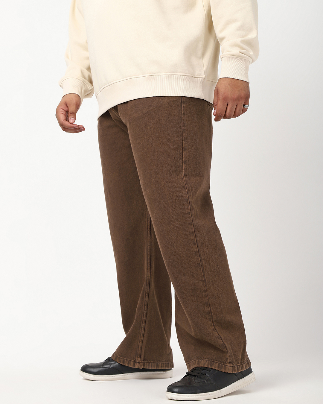 Shop Men's Brown Straight Fit Plus Size Acid Wash Jeans-Back