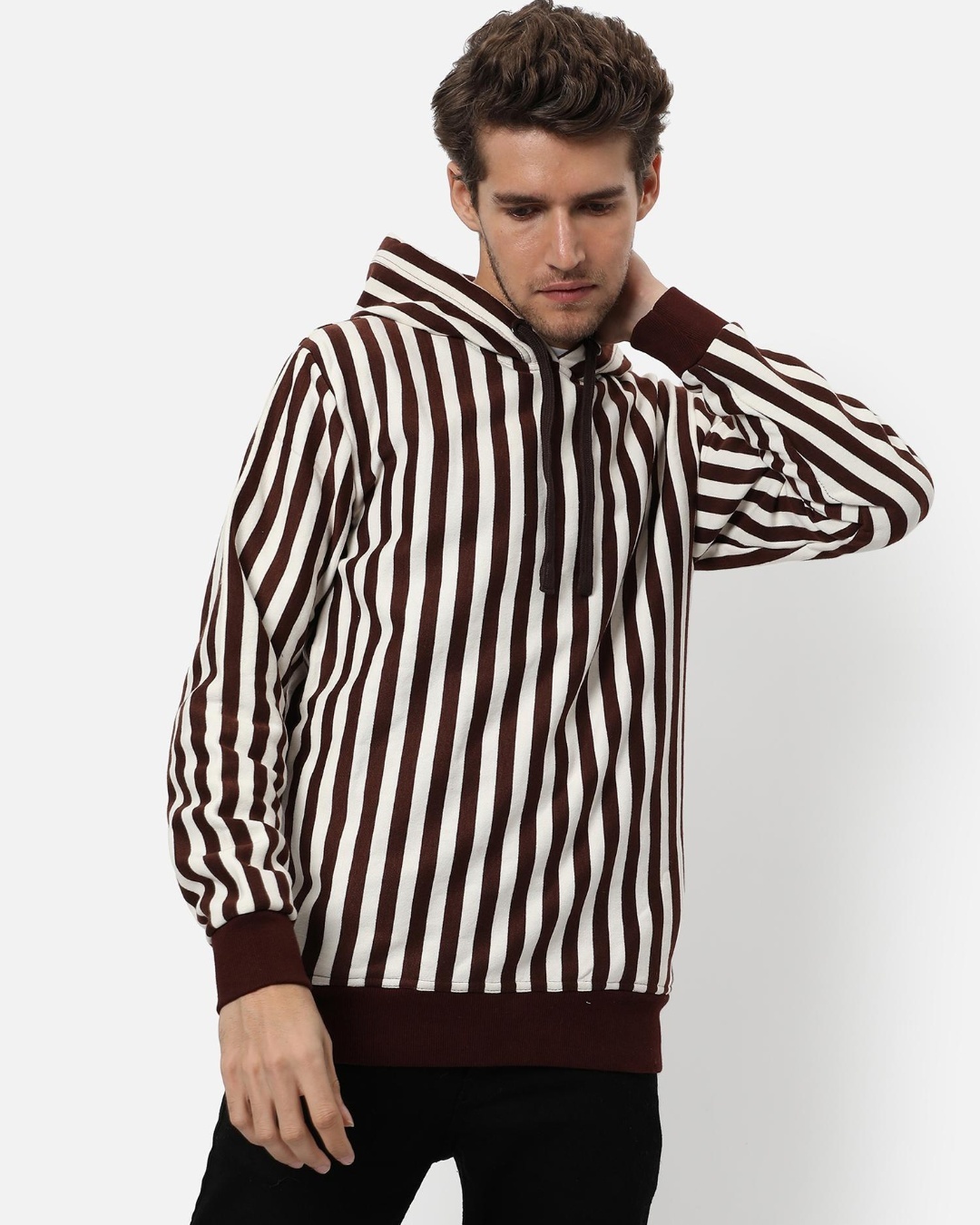 Buy Men's Brown Striped Hooded Sweatshirt Online at Bewakoof