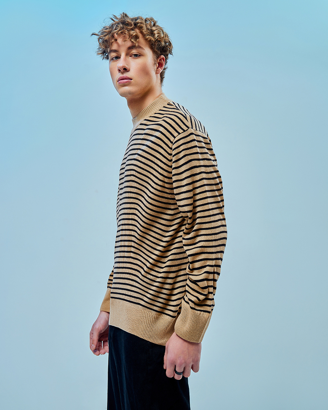 Shop Men's Brown Striped Oversized Flatknit Sweater-Back